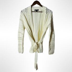 Banana Republic Cream Pointelle Knit Tie Cardigan Size M Boho Coastal Festival